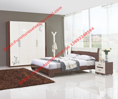 Budget Hotel furniture in modern deisgn by panel bed and doors wardrobe in high glossy