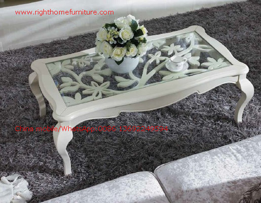 Neoclassical style Coffee table in smart flower craft with tempered glass top and Teatable set with wood drawers