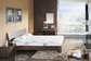 Walnut wooden Adult Single Bedroom Furniture Leather headboard Bed with Home Studyroom MDF Corner Table with Bookshelves