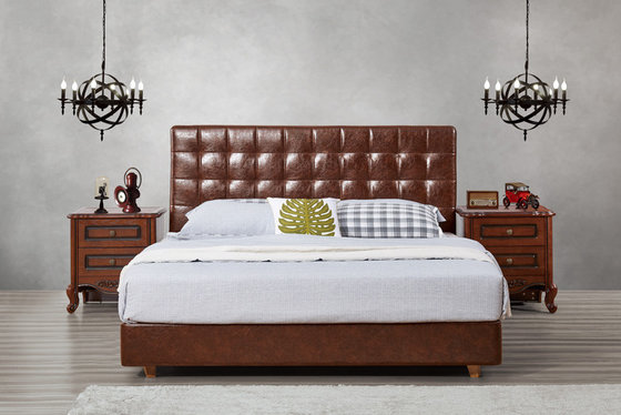 Leather / Fabric Upholstered Headboard Bed for Apartment Bedroom interior fitment by Leisure Furniture with Wooden table