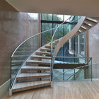 Stainless Steel Curved Stair with Wood Tread and Glass Railing Indoor Staircase