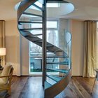 indoor carton steel frame modern design stainless steel wood treads curved arc spiral staircase stairs
