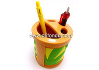 Promotional yellow green round shape PVC cartoon cute pen holder