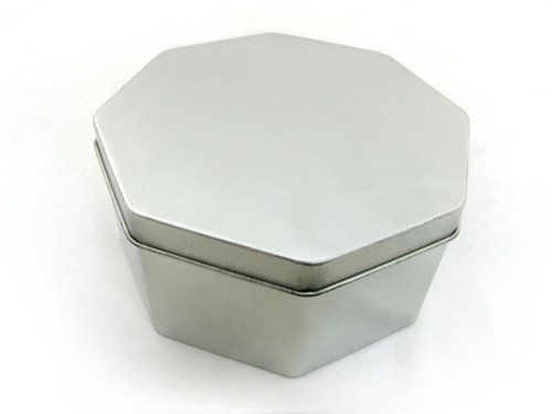China silver plain octagonal shaped candy tin box supplier