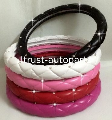 Crystal Crown covered Leather Car Steering Wheel Cover Diamond Steering Covers Cases For Women/Girls
