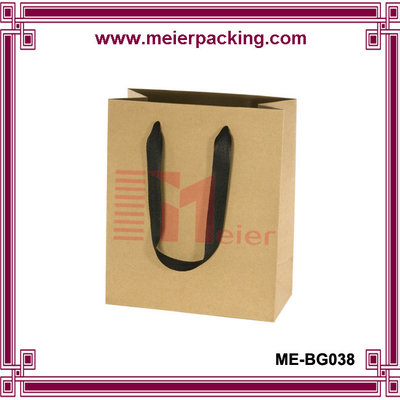 China Europe Style Brown Kraft Paper Shopping Bag with Black Ribbon Handle ME-BG038 supplier