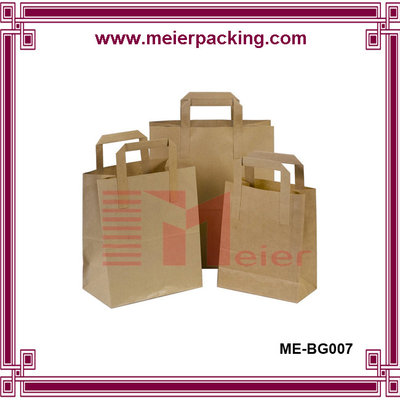 China Recycled Kraft Shopping Bag/Flat Handles Kraft Paper Bags/Brown Kraft Paper Take Away Bags ME-BG007 supplier