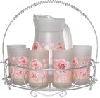 Glass Jug and Cup set with flower design