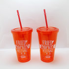 Logo Printed Custom Giveaways 16oz Double Wall Plastic Cup with Straw