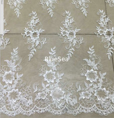 China Apparel Accessories Mesh Based Embroidery Lace Fabric Ivory Color supplier