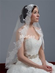 China Embroidery Cord lace with Rhinstone  Ivory/White Bridal Veil  Wedding Accessories supplier