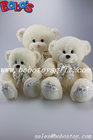 Hot sale beige baby gift plush stuffed animal bears with heart printting ribbon in 3 sizes