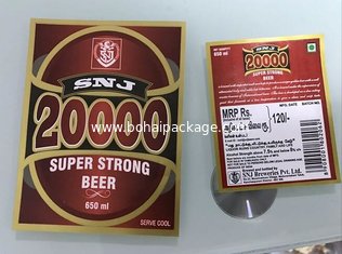beer label metalized paper China supplier printing beer bottle labels for india market  60g 70g 75g 80g 100g high wet st