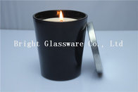 Solid Black Glass Candle Holder , Candle Jar With Lid Cover