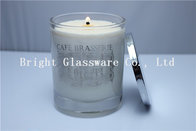 Glass Candle Holder With Painting Logo , Candle Jar With Lid Cover