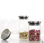 Luxury design glass storage jar with metal lid