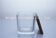 best sale square glass candle holder with wood lid