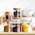 High quality round cylinder glass candy jar crystal glass jar with wood lid