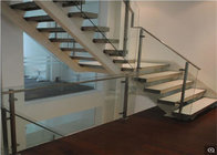 Double Side Glass Balustrade Straight Staircase with Carbon Steel Tread Staircase