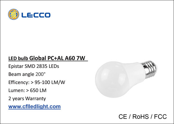 China 6000k LED Globe Light Bulb E27 7W , SMD Low Wattage Led Bulbs Light 100 LM / W supplier