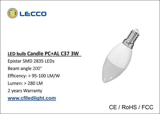 China Type B Candelabra Bulb Led Lights 6000K , Cool White Led E14 Candle Bulb 80 LM / W supplier