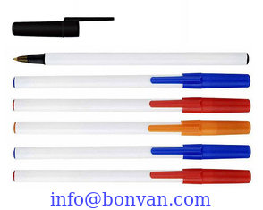 China white barrel simple stick ball pen, BIC stick pen, BIC style cheap pen, long writing supplier