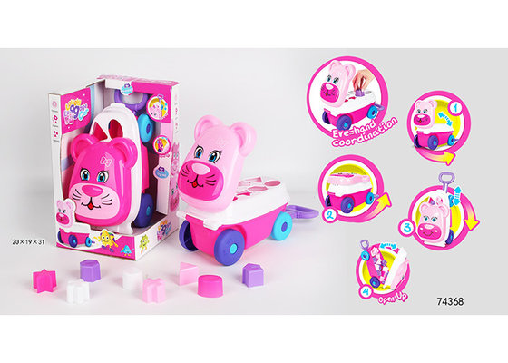 China Pink Building Blocks Educational Toys For Kids Age 3 Years / Animal Trolley Cart supplier