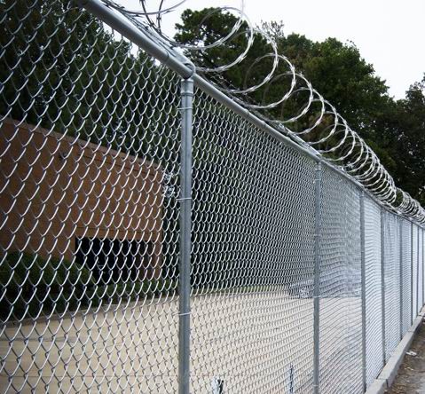 Chain Link Mesh Fencing system with razor wire
