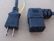 Japanese 2-pin plug with grounding wire, C19 angled power cord