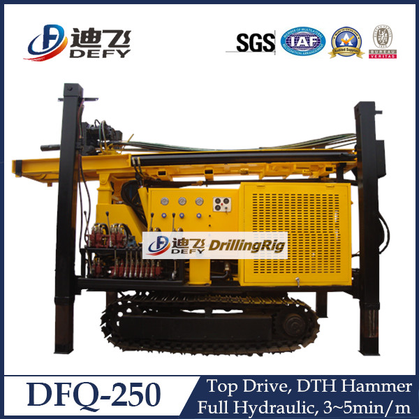 250m Depth DFQ-250 Diesel Engine Crawler DTH Water Well Drilling Machine