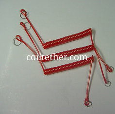 China Plastic safe red spring coil tool lanyard with small key ring ends China cheap coil leash supplier