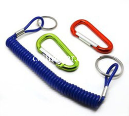 China Solid blue multi-purpose utilities coil lanyard with coil loops&amp;split rings also carabiner supplier