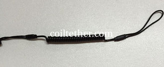 China Retracted black short length coiled tool lanyard custom with webbing cord loop on two ends supplier