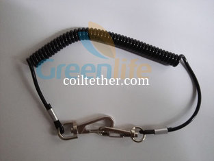 China Safety Lanyard Spring Coil Cable Heavy Duty Black Color 20cm Unstretched Length w/Snap Hooks supplier