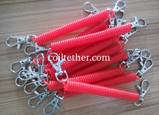 China Custom Rose Color 2.5x12x120mm Plastic Spring Key Coil w/Trigger Hooks on Both Ends supplier