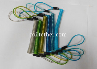 China Anti-theft Reminding Spring Steel Coiled Leashes w/Double Cord Loop Ends Custom Colours supplier