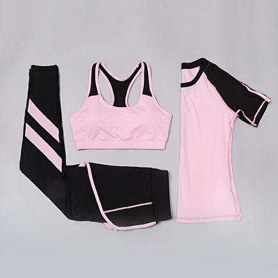 China CPG Global 2017 Spring Summer Quick Dry 3 Pieces Set Stretched Bra Short Sleeves Sports Shirt  with Yoga Pant T1028 supplier