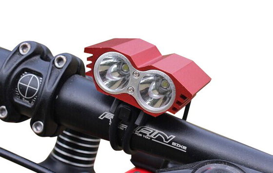 China 4 * 1800mah 2 CREE Led Light For Bike , Black High Power Front Bike Light supplier