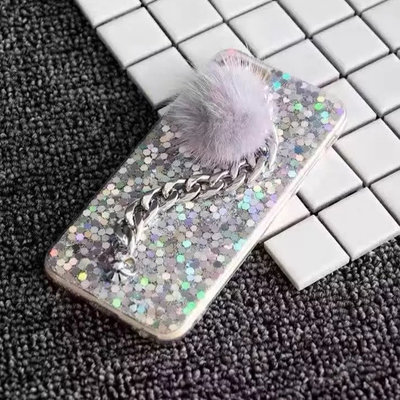 China Soft TPU Flashing Sequins Metal Chain Bracelet Small Hairball Cell Phone Case Back Cover For iPhone 7 6s Plus supplier