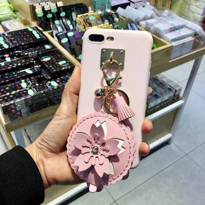 China Soft TPU Candy Color Metal Buckle Cortical Tassel Cherry Mirror Pendant Cell Phone Case Cover For iPhone 7 6s Plus supplier