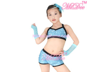 China 2 Pieces Hip Hop Dance Costumes Sequins Crop Top Short Gyms Cloth For Girls supplier