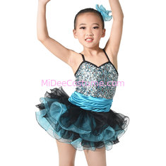 China MiDee Costume Sequin Top Multi Colors Tires Tutus with Ruffled Hem Wide Waistbands Dance Competitions Dress for Girls. supplier