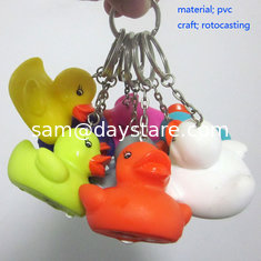 China Vinyl colorful duck keyring, mini colorful pvc ducks keychain with green materials supplier