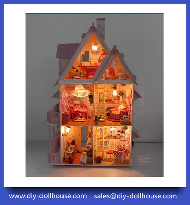 Diy wooden dollhouse mini glass dollhouse miniature room box model building cottage X001