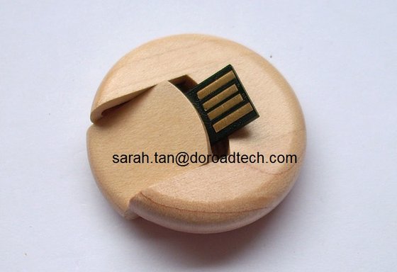 Wooden Round USB Flash Drives, 100% Original &amp; New, Anti-fire Sealed Memory Chip DR-FS64