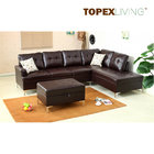 Air Leather Brown with Cushions,Stylish sofas with Chaise,Ottoman table with storage,Modern Sofa with Metal legs.