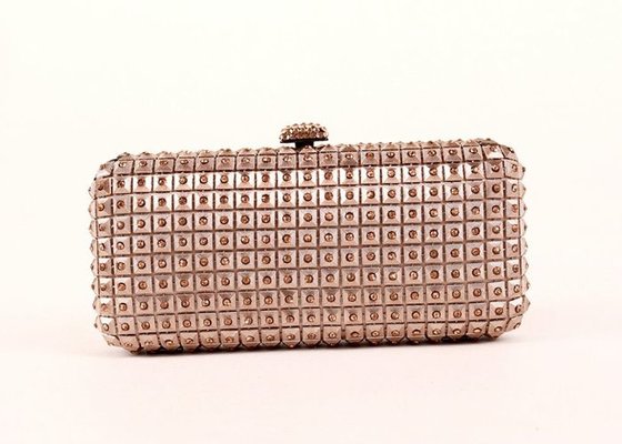 China Pink Colored Glitter Clutch Purse , Box Shaped Metal Sequin Sparkly Evening Bags supplier