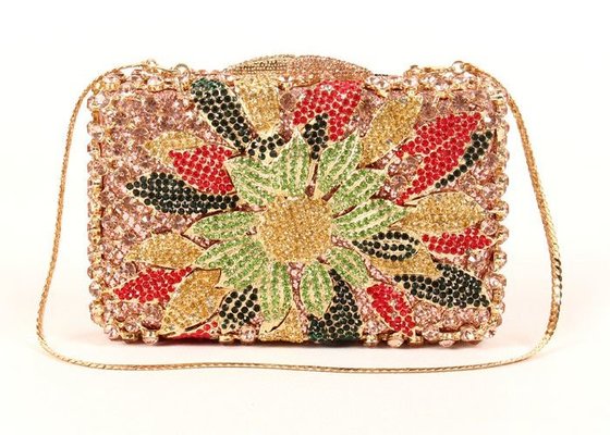 China Multi Color Crossbody Stone Clutch Bag Diamond Gold Pu Lining For Women supplier