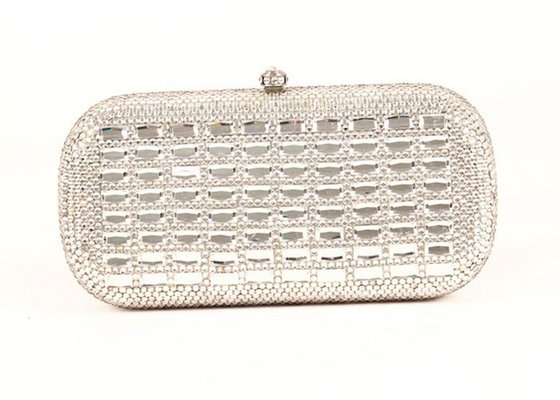 China Rectangular Silver Rhinestone Evening Bags With 120cm Metal  Chain supplier