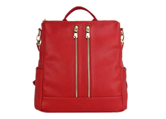 China Lightweight Red Womens Backpack Bags Soft Pu Leather With Zipper Pocket supplier